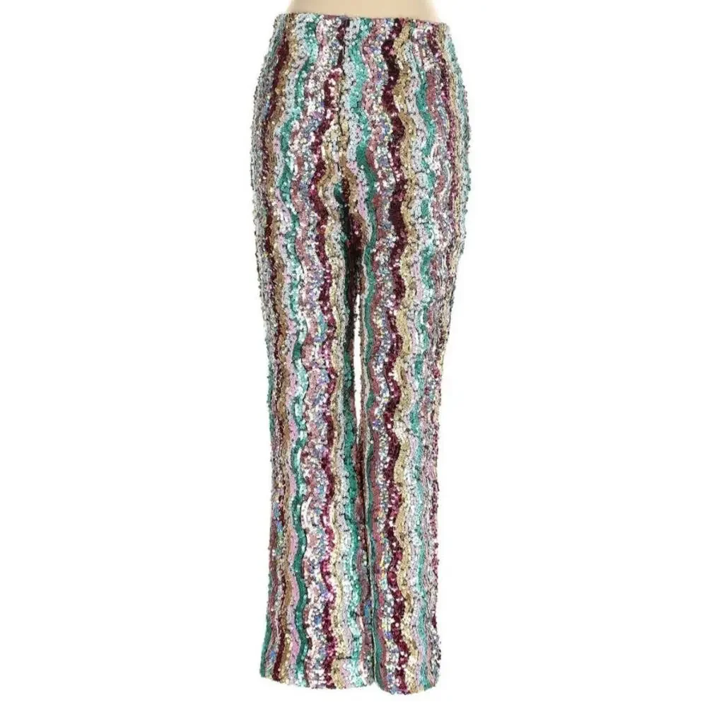 Free People Dance Again Retro Rainbow Sequin Size 2 Pants